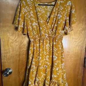 Floral Yellow Wrap Dress Small